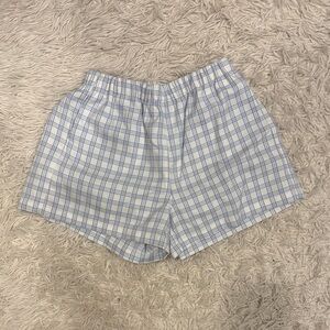 Brandy Melville High Waist Plaid Shorts - Blue and White